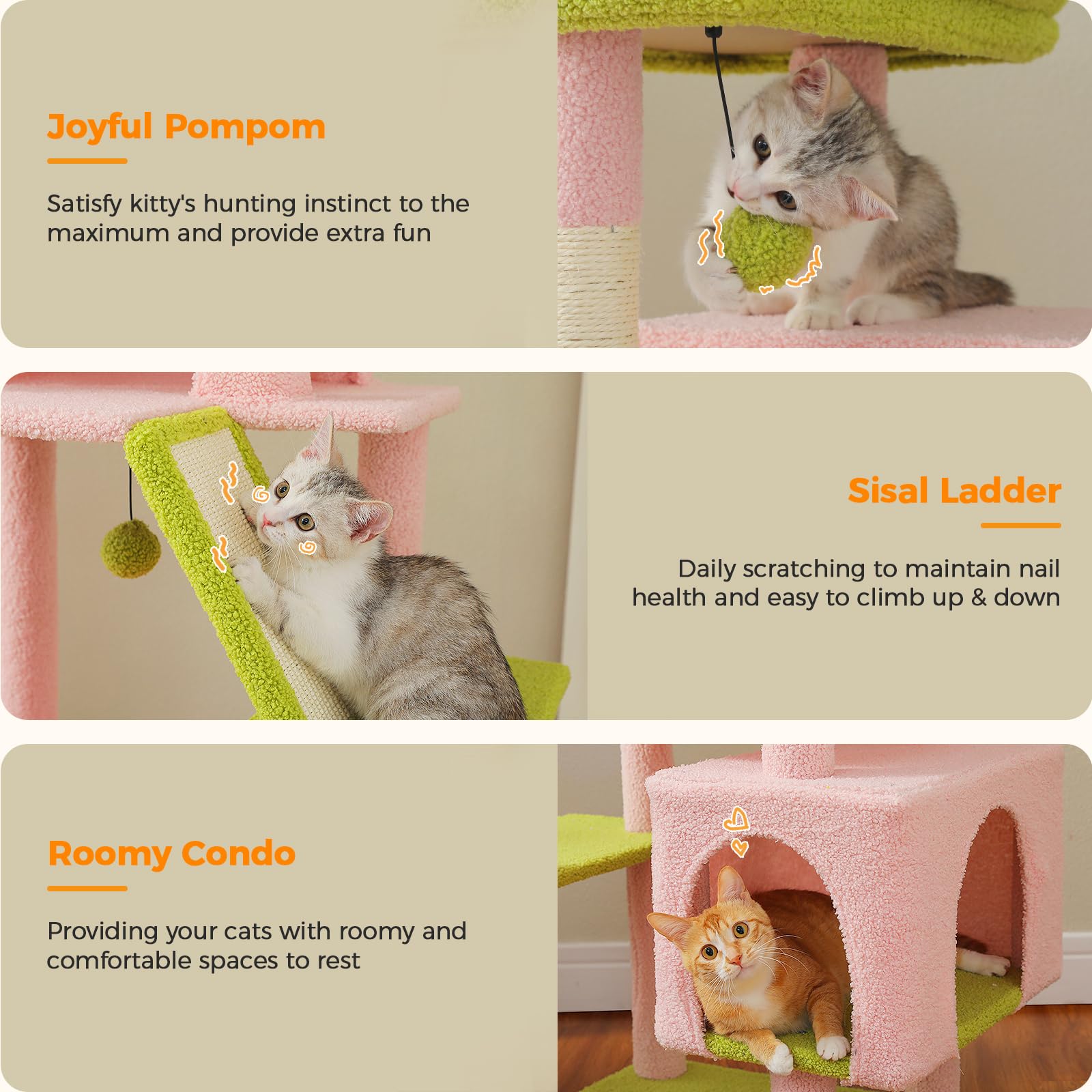 Uymi 71 Inch Tall Pink Cat Tree For Indoor Cats Large Adult, Multi-Level Cat Tower With Extra Large Hammock, 2 Cat Caves, Spacio